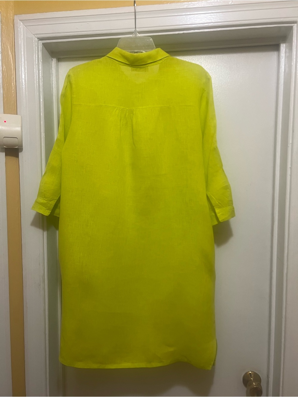 Bright Lime Green Long-Sleeve Shirt Dress — Classic Collar